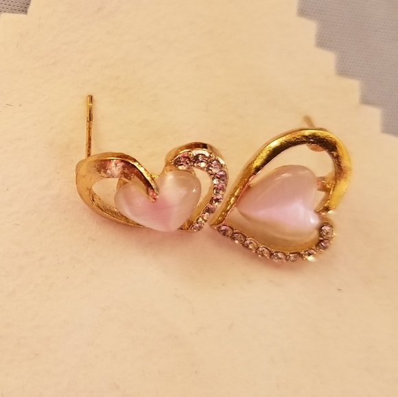 HEART & OPAL & DIAMOND& GOLD EARRINGS - Picture 2 of 3